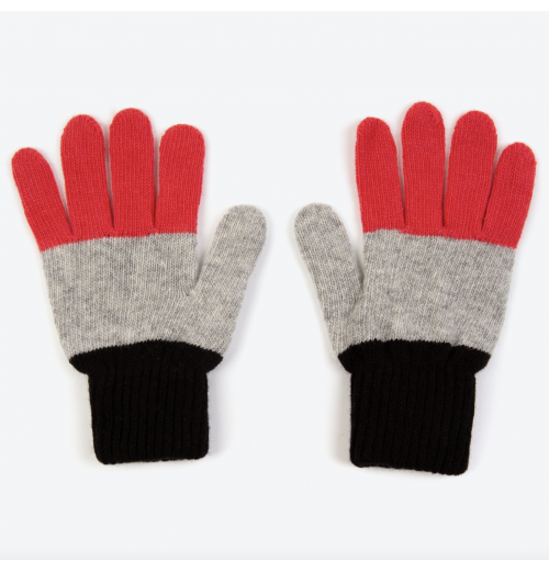 Miss Pompom Black Colourblock Wool Gloves