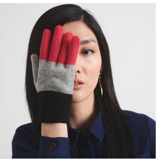 Miss Pompom Black Colourblock Wool Gloves