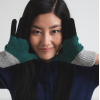 Miss Pompom Grey Colourblock Wool Gloves