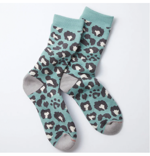 Green Leopard Crew Socks