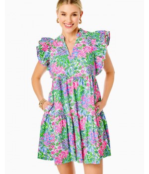 Aldena Ruffle Sleeve Cotton Dress