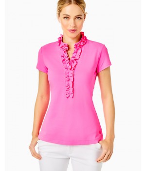 UPF 50+ Luxletic Frida Ruffle Polo Top